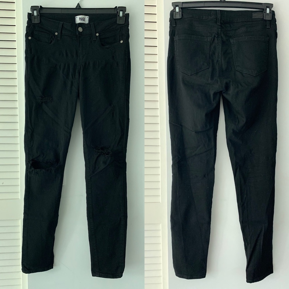 Paige Verdugo Skinny Mid Rise Black Ripped Jeans